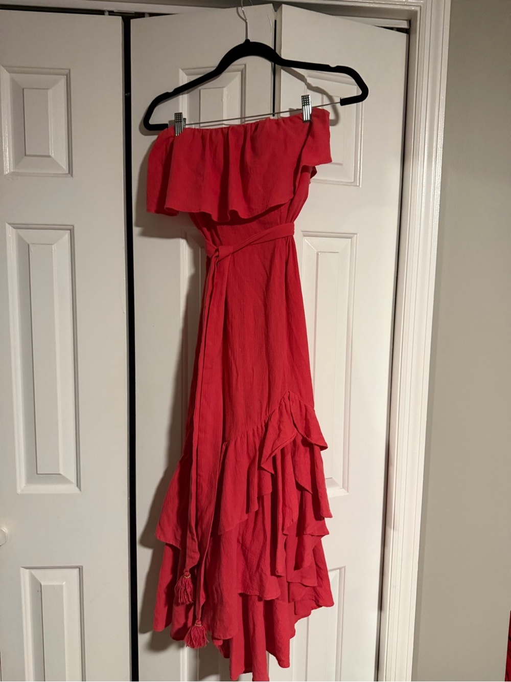 Free People Coral Strapless Ruffle Maxi Dress